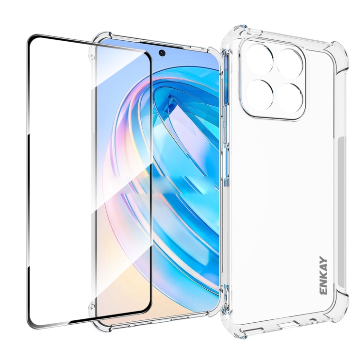 

For Honor X8A 4G Global ENKAY Hat-Prince Transparent TPU Shockproof Phone Case with Glass Film