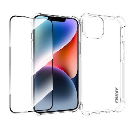 

For iPhone 14 ENKAY Hat-Prince Transparent TPU Shockproof Phone Case with Glass Film