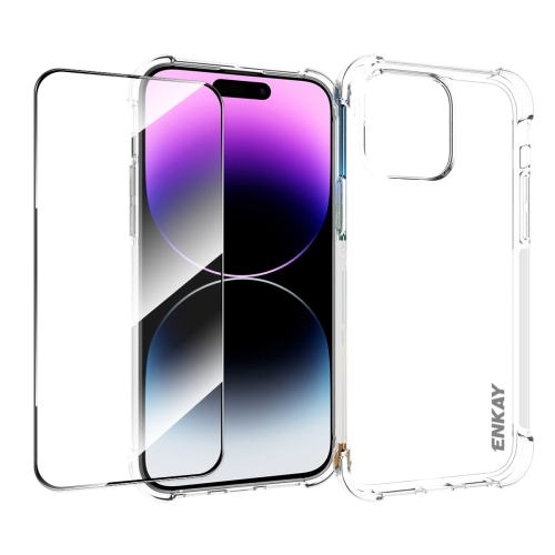 

For iPhone 14 Pro Max ENKAY Hat-Prince Transparent TPU Shockproof Phone Case with Glass Film