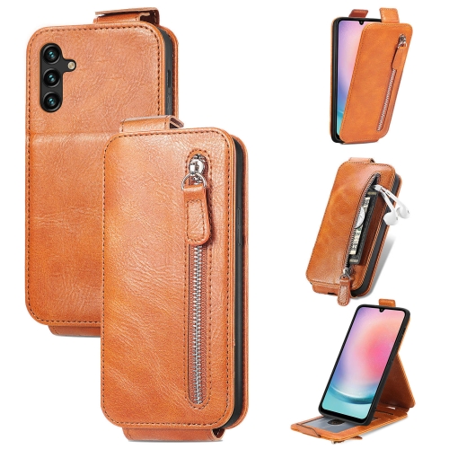 

For Samsung Galaxy A24 4G Zipper Wallet Vertical Flip Leather Phone Case(Brown)