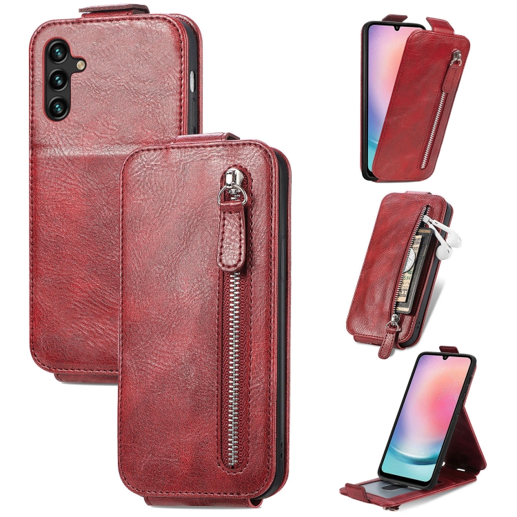 

For Samsung Galaxy A24 4G Zipper Wallet Vertical Flip Leather Phone Case(Red)