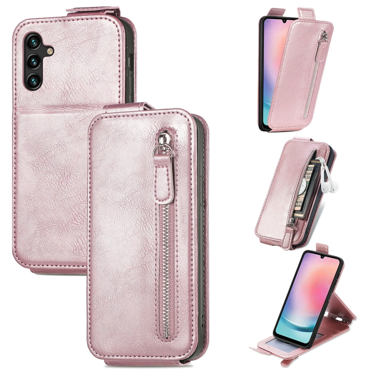 

For Samsung Galaxy A24 4G Zipper Wallet Vertical Flip Leather Phone Case(Rose Gold)