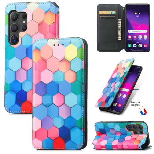

For Samsung Galaxy S24 Ultra 5G CaseNeo Colorful Magnetic Leather Phone Case(Colorful Cube)