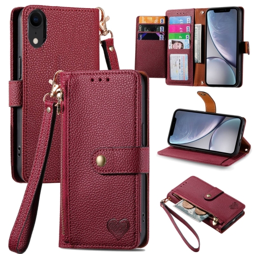 

For iPhone XR Love Zipper Lanyard Leather Phone Case(Red)