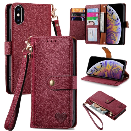 

For iPhone XS Max Love Zipper Lanyard Leather Phone Case(Red)