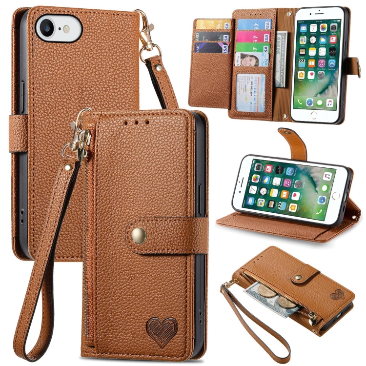 

For iPhone 6 / 6s Love Zipper Lanyard Leather Phone Case(Brown)