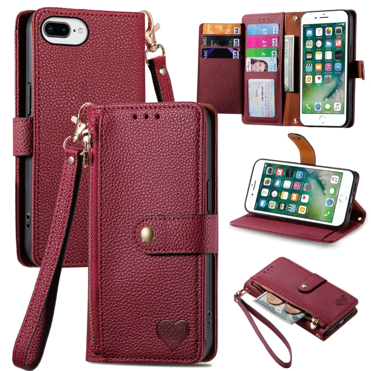 

For iPhone 6 Plus / 6s Plus Love Zipper Lanyard Leather Phone Case(Red)