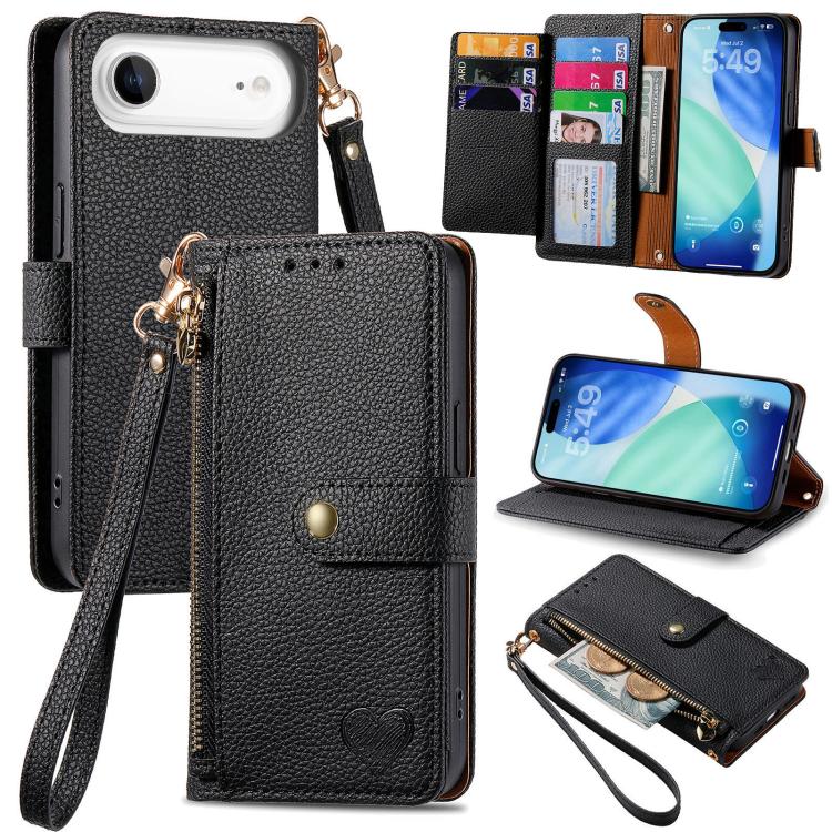 

For iPhone Air Love Zipper Lanyard Leather Phone Case(Black)