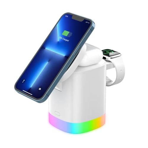 

T15 3 in 1 Magnetic Magsafe Wireless Charger Folding Charging Stand For iPhone / iWatch / AirPods(White)