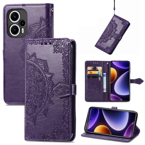 

For Xiaomi Poco F5 Mandala Flower Embossed Leather Phone Case(Purple)