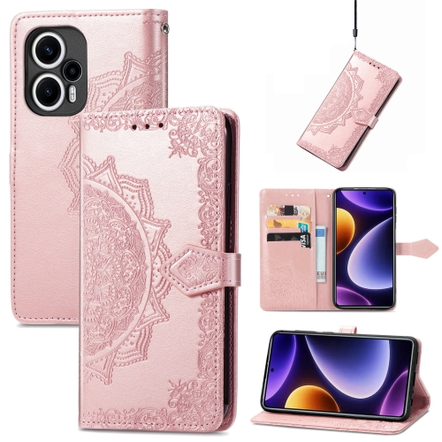 

For Xiaomi Poco F5 Mandala Flower Embossed Leather Phone Case(Rose Gold)