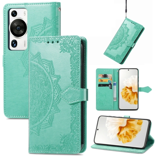 

For Huawei P60 Pro Mandala Flower Embossed Leather Phone Case(Green)