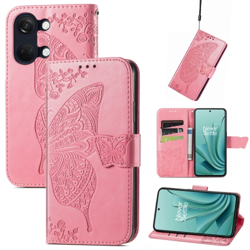 

For OnePlus Ace 2V Butterfly Love Flower Embossed Leather Phone Case(Pink)