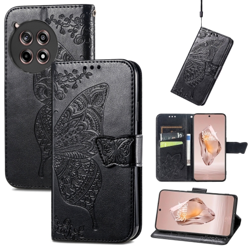 

For OnePlus Ace 3 Butterfly Love Flower Embossed Leather Phone Case(Black)