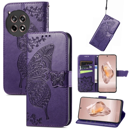 

For OnePlus Ace 3 Butterfly Love Flower Embossed Leather Phone Case(Dark Purple)