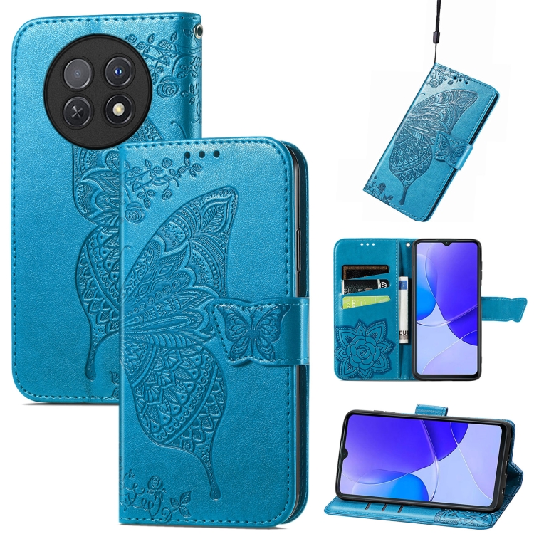 

For Huawei Enjoy 60X Butterfly Love Flower Embossed Leather Phone Case(Blue)