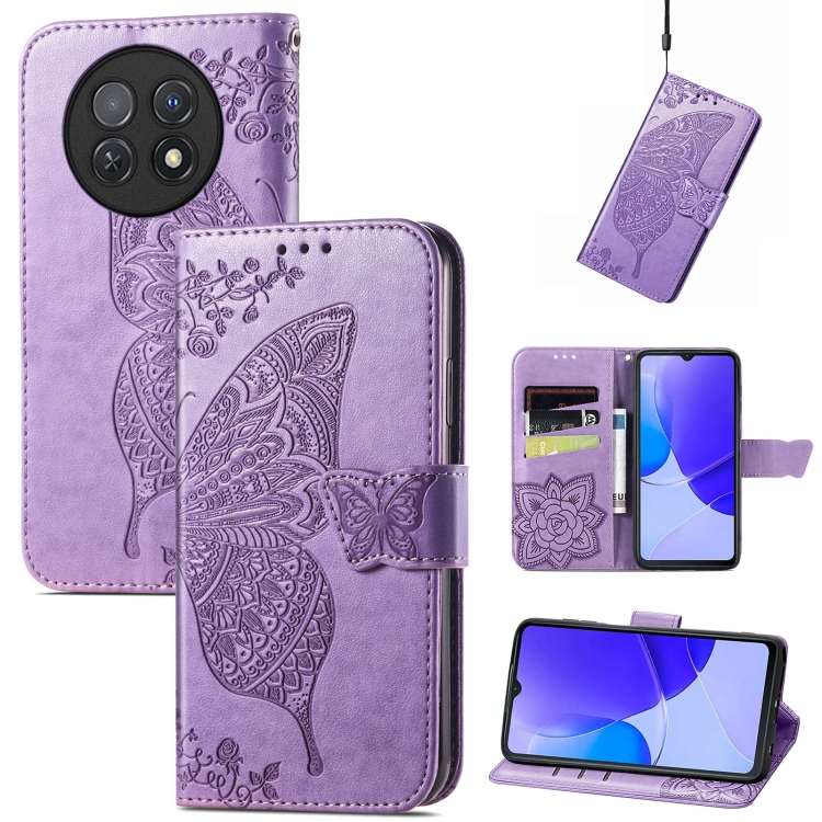 

For Huawei Enjoy 60X Butterfly Love Flower Embossed Leather Phone Case(Light Purple)