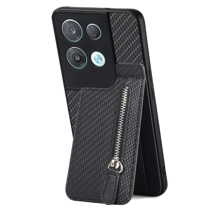 

For OPPO Reno8 Pro 5G Carbon Fiber Vertical Flip Zipper Phone Case(Black)