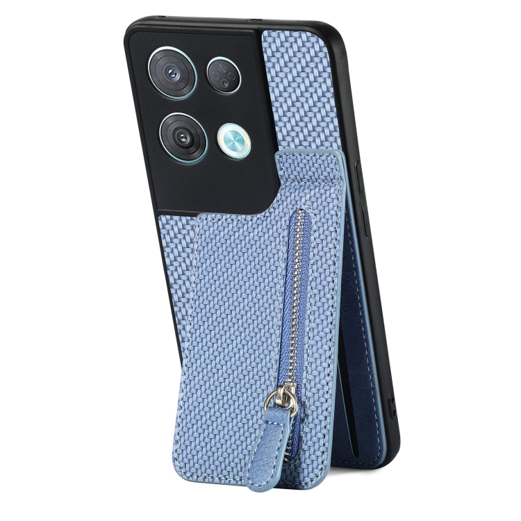 

For OPPO Reno8 Pro 5G Carbon Fiber Vertical Flip Zipper Phone Case(Blue)