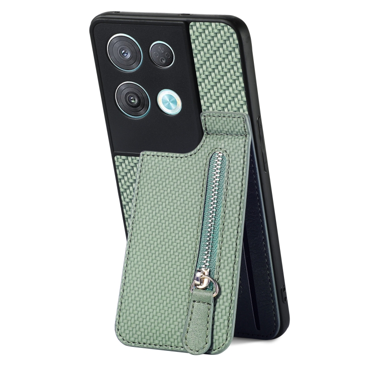 

For OPPO Reno8 Pro 5G Carbon Fiber Vertical Flip Zipper Phone Case(Green)