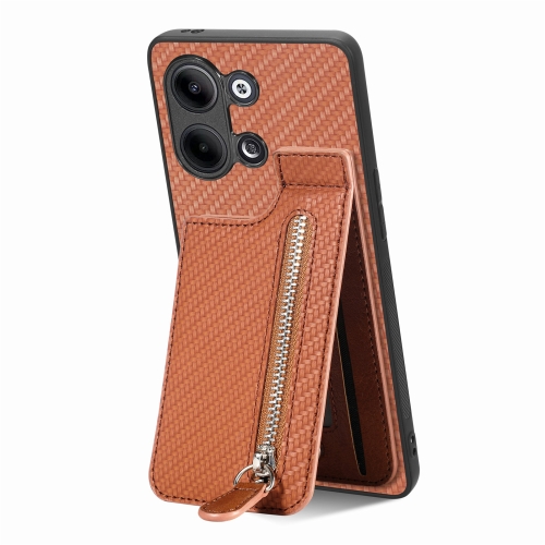 

For OPPO Reno9 Carbon Fiber Vertical Flip Zipper Phone Case(Brown)