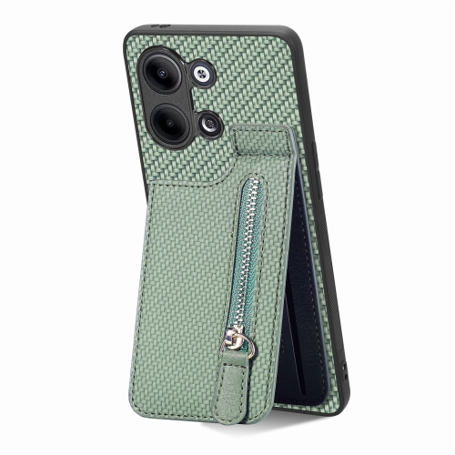 

For OPPO Reno9 Carbon Fiber Vertical Flip Zipper Phone Case(Green)