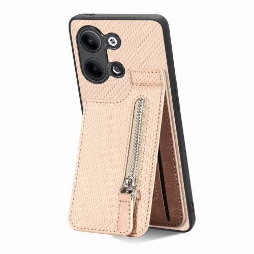 

For OPPO Reno9 Carbon Fiber Vertical Flip Zipper Phone Case(Khaki)