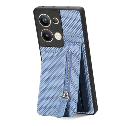 

For OPPO Reno9 Pro+ Carbon Fiber Vertical Flip Zipper Phone Case(Blue)