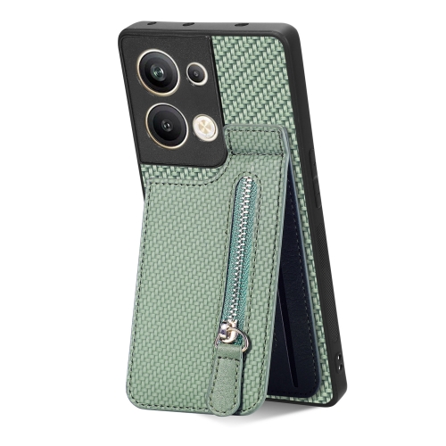 

For OPPO Reno9 Pro+ Carbon Fiber Vertical Flip Zipper Phone Case(Green)