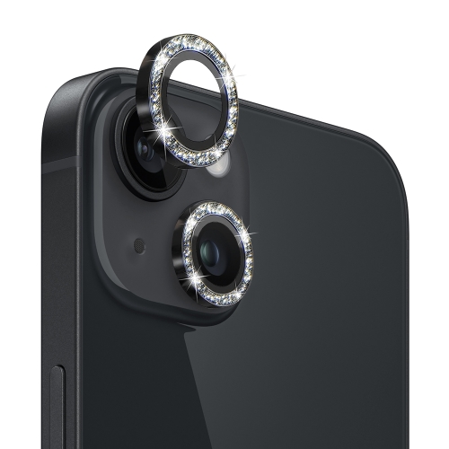 

For iPhone 14 / 14 Plus NORTHJO Camera Lens Protector Tempered Glass Bling Glitter Metal Ring Film(Black)