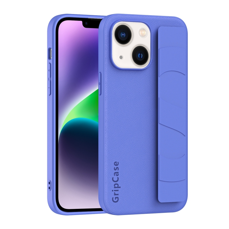 

For iPhone 14 Plus Skin Elastic Wrist Grip Back Cover Phone Case(Purple)
