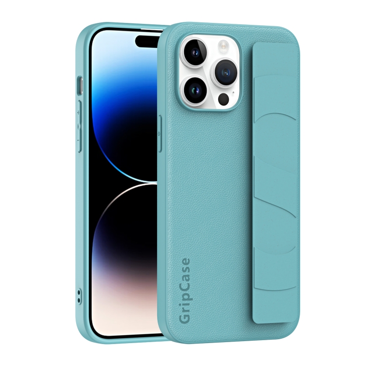 

For iPhone 14 Pro Max Skin Elastic Wrist Grip Back Cover Phone Case(Blue)