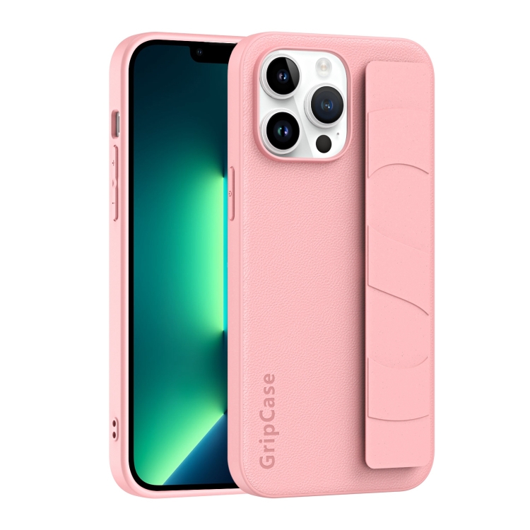 

For iPhone 13 Pro Max Skin Elastic Wrist Grip Back Cover Phone Case(Pink)