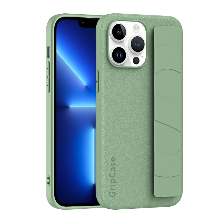 

For iPhone 13 Pro Skin Elastic Wrist Grip Back Cover Phone Case(Light Green)