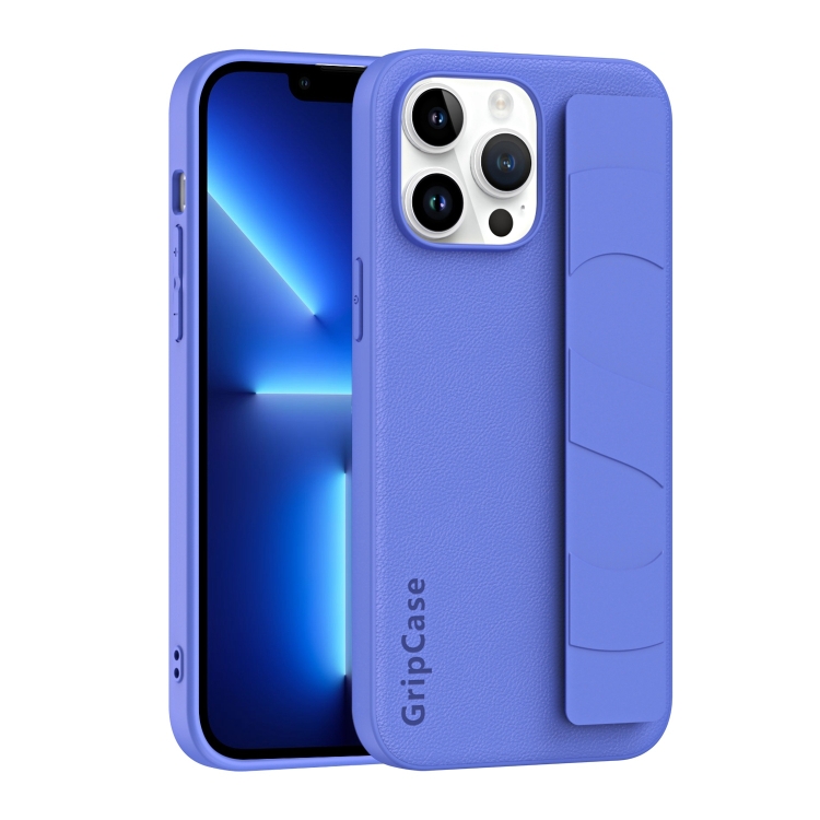 

For iPhone 13 Pro Skin Elastic Wrist Grip Back Cover Phone Case(Purple)