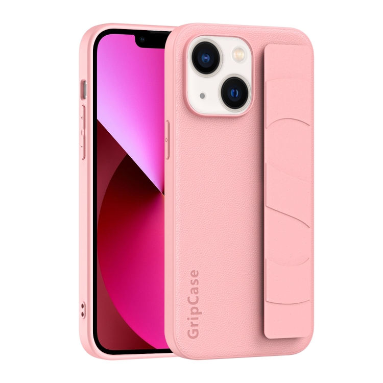 

For iPhone 13 Skin Elastic Wrist Grip Back Cover Phone Case(Pink)