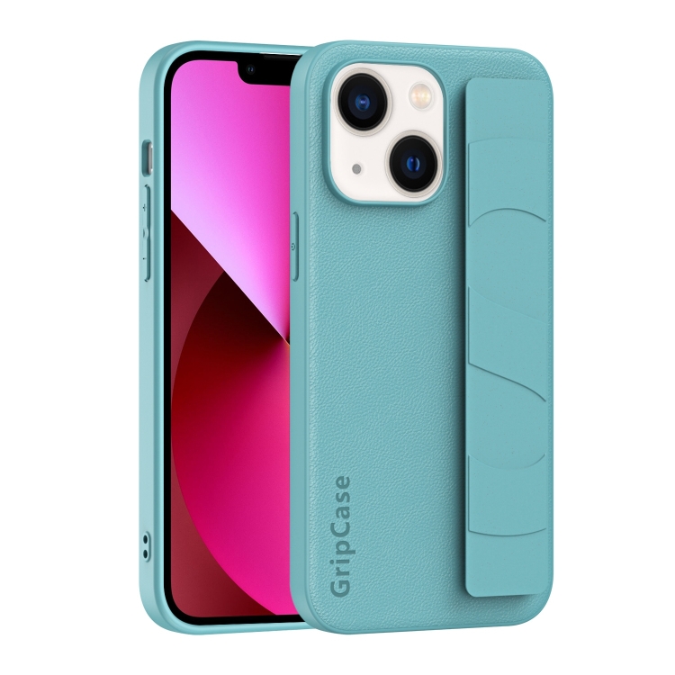 

For iPhone 13 Skin Elastic Wrist Grip Back Cover Phone Case(Blue)