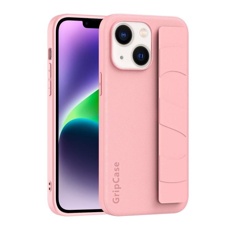 

For iPhone 15 Plus Skin Elastic Wrist Grip Back Cover Phone Case(Pink)