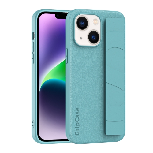 

For iPhone 15 Plus Skin Elastic Wrist Grip Back Cover Phone Case(Blue)