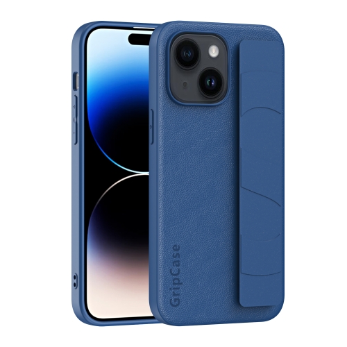 

For iPhone 15 Pro Skin Elastic Wrist Grip Back Cover Phone Case(Navy Blue)