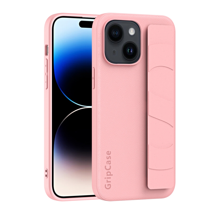 

For iPhone 15 Pro Skin Elastic Wrist Grip Back Cover Phone Case(Pink)