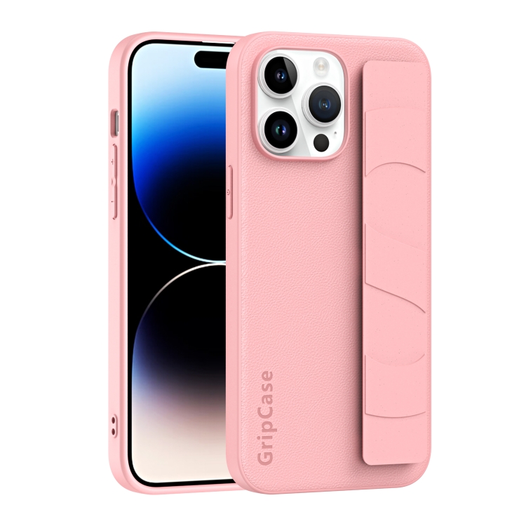 

For iPhone 15 Pro Max Skin Elastic Wrist Grip Back Cover Phone Case(Pink)