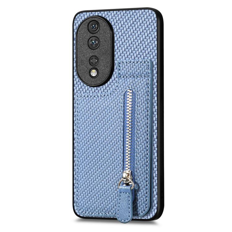 

For Honor 80 Carbon Fiber Vertical Flip Zipper Phone Case(Blue)