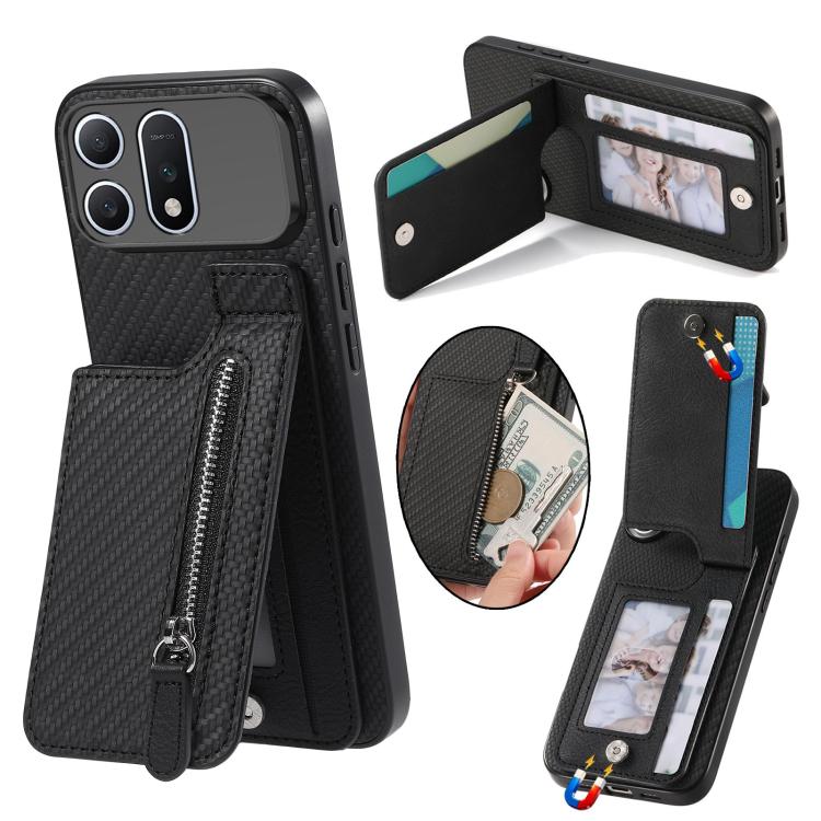 For Honor Win Turbo 5G Carbon Fiber Vertical Flip Zipper Phone Case(Black) — купить у Sunsky-online WW