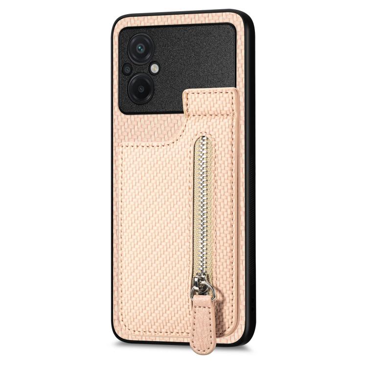 

For Xiaomi POCO M5 4G Carbon Fiber Vertical Flip Zipper Phone Case(Khaki)