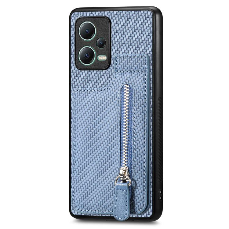 

For Redmi Note 12 5G Carbon Fiber Vertical Flip Zipper Phone Case(Blue)