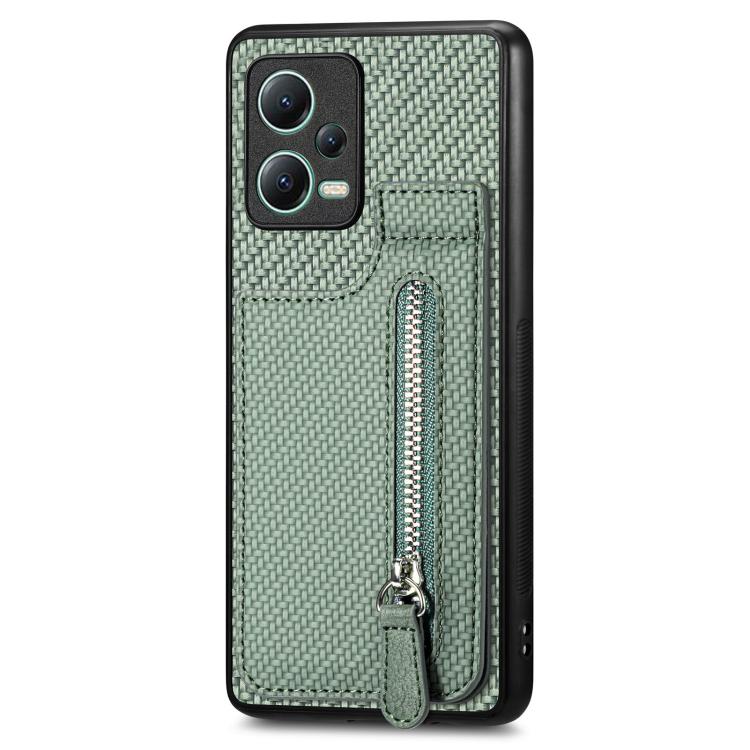 

For Redmi Note 12 5G Carbon Fiber Vertical Flip Zipper Phone Case(Green)