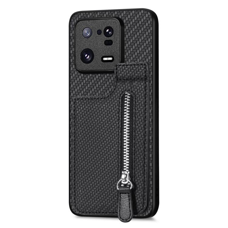 

For Xiaomi 13 Pro Carbon Fiber Vertical Flip Zipper Phone Case(Black)