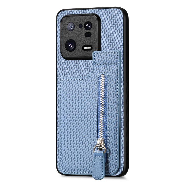 

For Xiaomi 13 Pro Carbon Fiber Vertical Flip Zipper Phone Case(Blue)