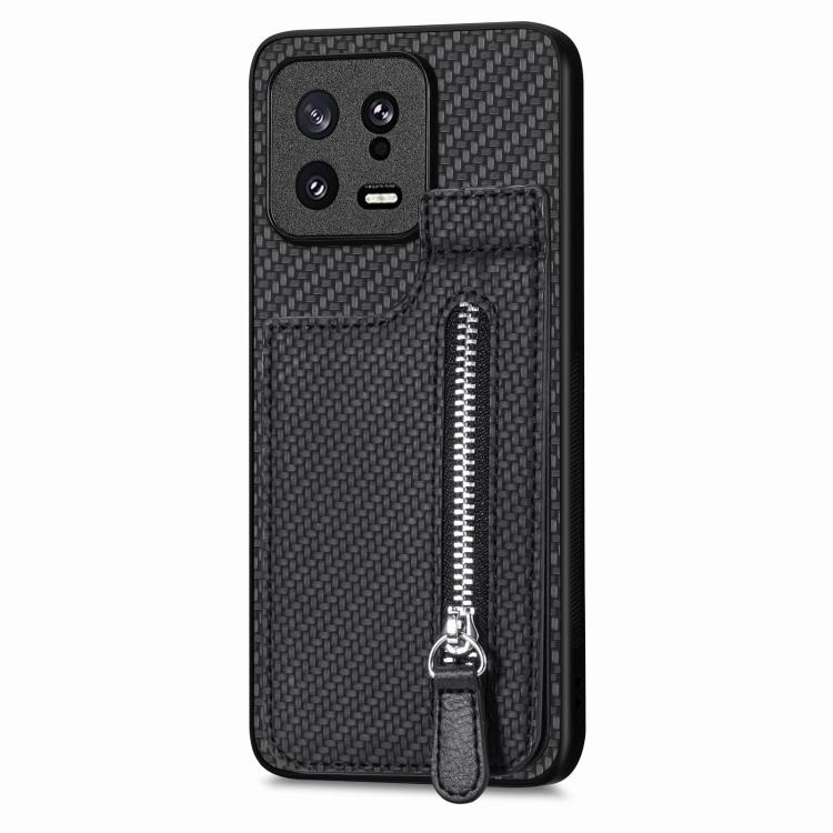 

For Xiaomi 13 Carbon Fiber Vertical Flip Zipper Phone Case(Black)
